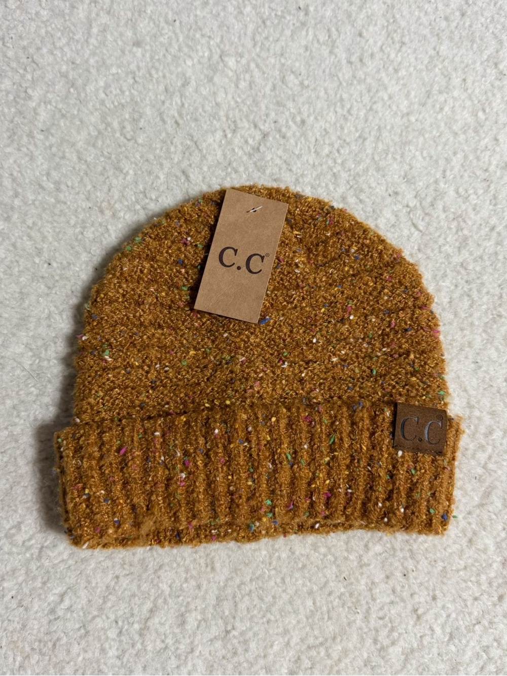 C.C Mustard Speckled Cuffed Knit Hat Winter Beanie